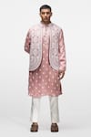 Shop_Asuka_Pink Velvet, Satin Embroidery Floral Dori Work Bundi And Kurta Set _Online_at_Aza_Fashions