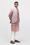 Asuka_Pink Velvet, Satin Embroidery Floral Dori Work Bundi And Kurta Set _at_Aza_Fashions