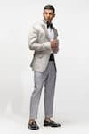 Buy_Asuka_Grey Woven Jacquard Metallic Stripes Chevron Pattern Blazer Set _Online_at_Aza_Fashions