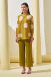 Pleats By Aruni_Green Polyester Bandeau Neck Printed Shirt And Culotte Pant Set_Online_at_Aza_Fashions