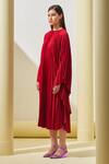 Buy_Pleats by Aruni_Red Crepe Plain Round Pleated Textured Cape Dress _Online_at_Aza_Fashions