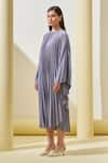 Pleats by Aruni_Grey Crepe Plain Round Pleated Cape Dress _Online_at_Aza_Fashions