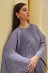 Shop_Pleats by Aruni_Grey Crepe Plain Round Pleated Cape Dress _Online_at_Aza_Fashions