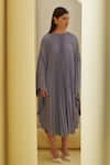 Pleats by Aruni_Grey Crepe Plain Round Pleated Cape Dress _at_Aza_Fashions