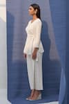 Pleats By Aruni_White Polyester V Neck Pleated Metallic Top Culotte Set _Online_at_Aza_Fashions