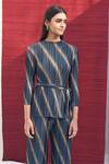 Pleats by Aruni_Green Polyester Round Metallic Striped Top And Pant Set _Online_at_Aza_Fashions