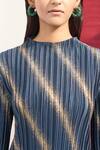 Pleats by Aruni_Green Polyester Round Metallic Striped Top And Pant Set _at_Aza_Fashions