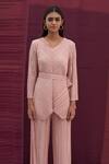 Shop_Pleats By Aruni_Pink Polyester V Neck Metallic Pleated Top And Pant Set_Online_at_Aza_Fashions