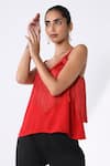Shop_Ashico_Red Georgette Plain V Neck Fringed Cami Top _Online_at_Aza_Fashions