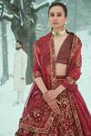 Sahil Kochhar_Maroon Organza Embroidery, Zari, Applique Asit Floral 3d Bridal Lehenga Set _Online_at_Aza_Fashions