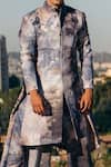 Sahil Kochhar_Blue Silk Jungle Print Sherwani _Online_at_Aza_Fashions