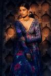 Awigna_Blue Anarkali Modal Satin Printed Floral V Masakali With Dupatta  _Online_at_Aza_Fashions