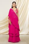 Gopi Vaid_Pink Saree Chiffon Embroidery Gold And Anupa Pre-draped Ruffle With Blouse _at_Aza_Fashions