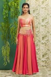 Alaya Advani_Peach Muslin Silk Embroidery Mirror Scoop Neck Work Jacket Lehenga Set _Online_at_Aza_Fashions