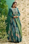 Alaya Advani_Green Muslin Silk And Organza Print & Embroidery Draped Blouse & Lehenga Set_Online_at_Aza_Fashions