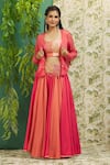 Buy_Alaya Advani_Peach Muslin Silk Embroidery Mirror Scoop Neck Work Jacket Lehenga Set _Online_at_Aza_Fashions