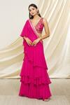 Buy_Gopi Vaid_Pink Anupa Pre-draped Ruffle Saree With Embroidered Blouse_Online_at_Aza_Fashions