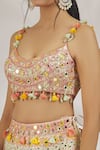 Shop_Gopi Vaid_Ivory Blouse Tussar Embroidery Floral Scoop Neck Rakul Mirror Lehenga Set_at_Aza_Fashions