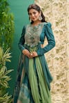 Shop_Alaya Advani_Green Muslin Silk And Organza Print & Embroidery Draped Blouse & Lehenga Set_Online_at_Aza_Fashions