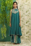 Alaya Advani_Green Muslin Silk Print And Embroidery Floral Yoke Sleeveless Kurta & Palazzo Set _at_Aza_Fashions