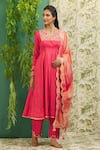 Buy_Alaya Advani_Pink Muslin Silk Print And Embroidery Floral Neckline Anarkali Set With Dupatta _Online_at_Aza_Fashions