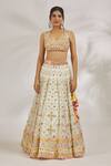 Shop_Gopi Vaid_Ivory Blouse Tussar Embroidery Sequin U Neck Maya Lehenga Set_at_Aza_Fashions