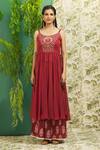 Alaya Advani_Red Cotton And Organza Embroidery Mirror & Strappy Bodice Kurta Palazzo Set _Online_at_Aza_Fashions