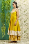 Buy_Alaya Advani_Yellow Cotton Embroidery Mirror And Thread Scoop Neck Yoke Anarkali & Palazzo Set _Online_at_Aza_Fashions