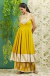 Buy_Alaya Advani_Yellow Cotton Embroidery Mirror And Thread Scoop Neck Yoke Anarkali & Palazzo Set _at_Aza_Fashions