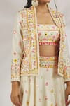 Shop_Gopi Vaid_Ivory Organic Cotton Embroidery Saba Motif Lehenga And Blazer Set  _Online_at_Aza_Fashions