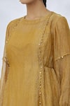 Buy_Itrh_Yellow Cotton, Silk Sequins, Zari Round Neck Chevron Pattern Tunic _Online_at_Aza_Fashions
