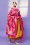 Shop_Khwaab by Sanjana Lakhani_Pink Banarasi Art Silk Floret Pattern Dupatta_Online_at_Aza_Fashions