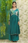 Alaya Advani_Green Muslin Silk And Embroidery Floral V Bodice Anarkali Palazzo Set _Online_at_Aza_Fashions