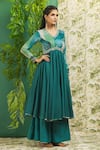 Buy_Alaya Advani_Green Muslin Silk And Embroidery Floral V Bodice Anarkali Palazzo Set _Online_at_Aza_Fashions