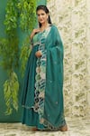 Alaya Advani_Green Muslin Silk And Embroidery Floral V Bodice Anarkali Palazzo Set _at_Aza_Fashions