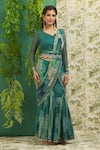 Buy_Alaya Advani_Green Muslin Silk And Organza Print & Pre-draped Saree With Full Sleeve Blouse _Online_at_Aza_Fashions