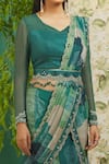 Shop_Alaya Advani_Green Muslin Silk And Organza Pre-draped Saree With Full Sleeve Blouse For Women_Online_at_Aza_Fashions