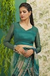 Alaya Advani_Green Muslin Silk And Organza Pre-draped Saree With Full Sleeve Blouse For Women_at_Aza_Fashions