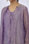 Buy_Itrh_Purple Silk, Cotton Embroidery V-neck High Low Placement Coin Embellished Top _Online_at_Aza_Fashions