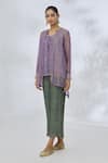Shop_Itrh_Purple Silk, Cotton Embroidery V-neck High Low Placement Coin Embellished Top _Online_at_Aza_Fashions