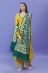 Naintara Bajaj_Green Brocade Zari, Fringe Floral Woven Banarasi Art Silk Dupatta _Online_at_Aza_Fashions