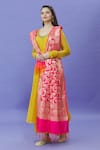 Shop_Samyukta Singhania_Pink Banarasi Art Silk Floral Metallic Botanical Woven Dupatta _Online_at_Aza_Fashions