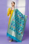Naintara Bajaj_Blue Zari, Fringe Botanic Woven Floral Hem Dupatta _Online_at_Aza_Fashions