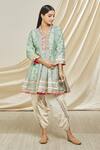 Shop_Gopi Vaid_Blue Tussar, Cotton Gota Patti, Zari Embellished Neckline Tunic And Dhoti Pant Set _Online_at_Aza_Fashions