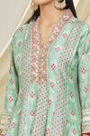 Gopi Vaid_Blue Tussar, Cotton Gota Patti, Zari Embellished Neckline Tunic And Dhoti Pant Set _at_Aza_Fashions