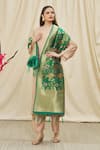Khwaab by Sanjana Lakhani_Green Banarasi Art Silk Floral Pattern Dupatta _Online_at_Aza_Fashions