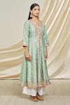 Buy_Gopi Vaid_Blue Tussar Silk Embroidery Tilla V Neck Floral Pattern Tunic _Online_at_Aza_Fashions