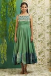 Buy_Alaya Advani_Green Muslin Silk And Embroidery Floral Straight Yoke Midi Dress 