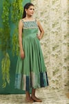 Alaya Advani_Green Muslin Silk And Embroidery Floral Straight Yoke Midi Dress _Online_at_Aza_Fashions