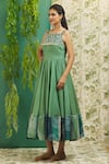 Buy_Alaya Advani_Green Muslin Silk And Embroidery Floral Straight Yoke Midi Dress _Online_at_Aza_Fashions